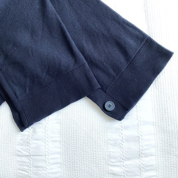 COS 100% WOOL NAVY SIDE BUTTON CREWNECK WIDE HALF SLEEVES KNITTED SWEATER - XS - Picture 9 of 9